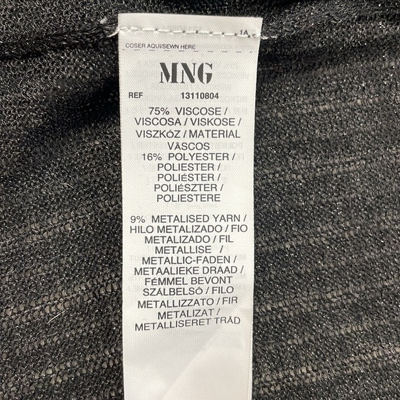 Mango Suit Black Sparkle Longline Cardigan V Neck Lightweight Sheer Layer Sz L - Picture 9 of 10